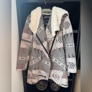 Me Jane Faux fur hooded coat with Aztec Print Size XL